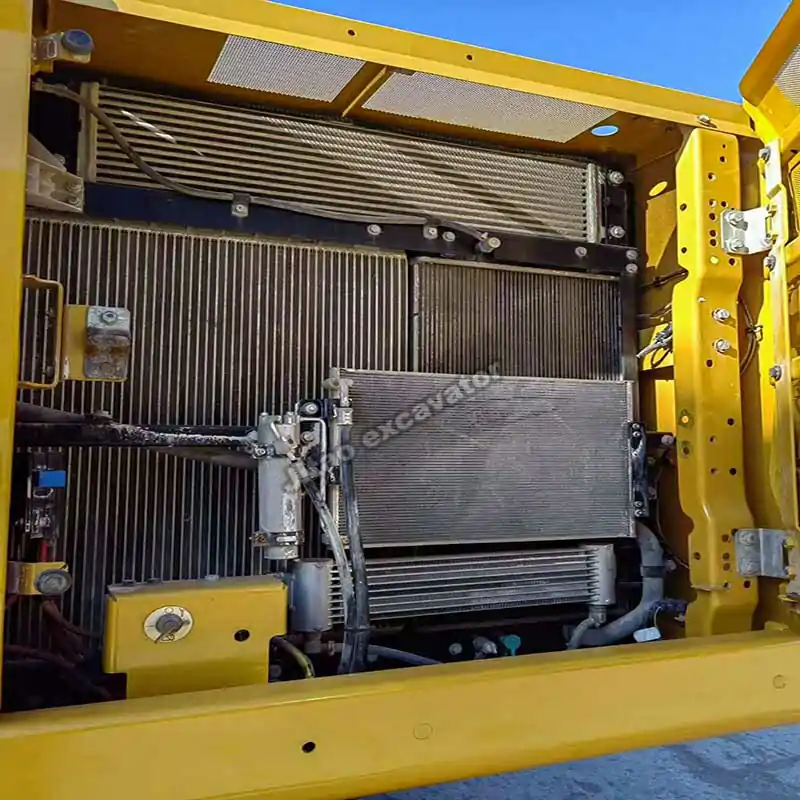 Close-up of the Cat 326GC engine bay and cooling system.