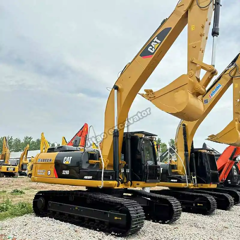 Side view showing the power of a Cat 329D, a top used excavator near me.