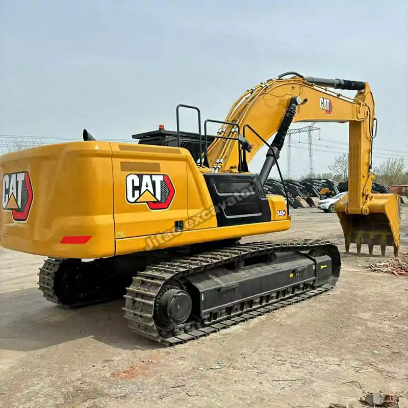 Rear view showing the chassis and durable tracks of the Cat 345GC.
