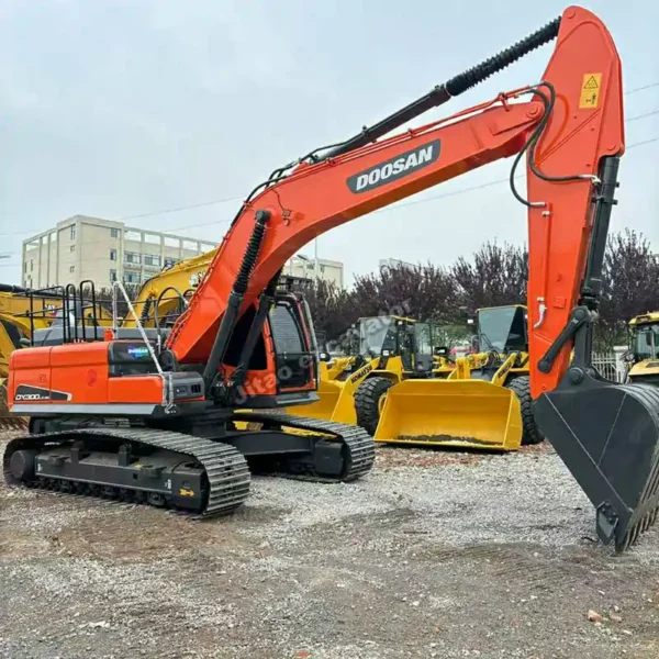 Full side view of the Doosan DX300 showcasing its impressive reach and scale.