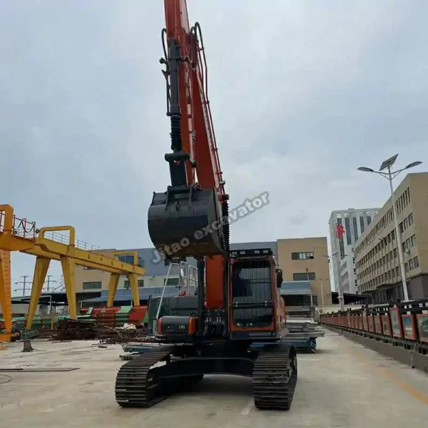 Angle view of the Doosan DX300LC highlighting its massive size and reach.