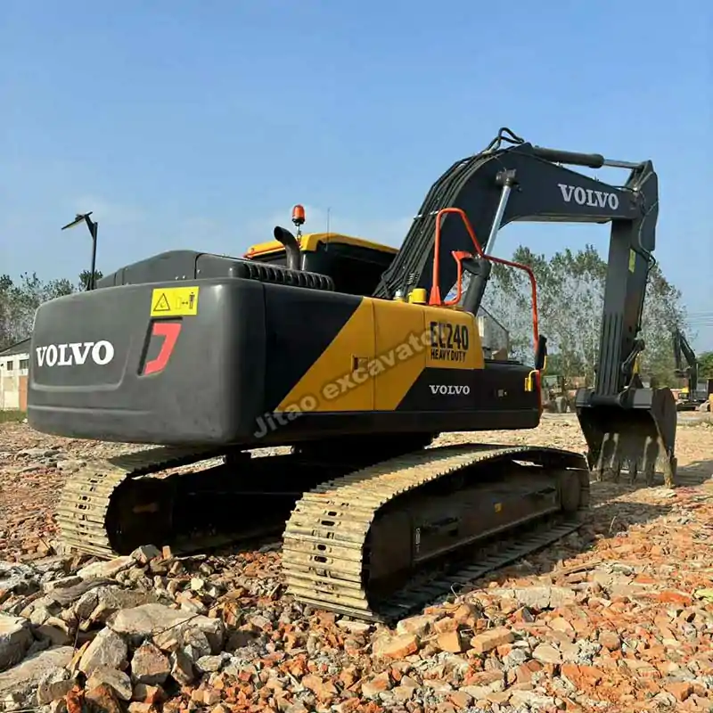 Full side view of a Volvo EC240, an alternative to buying a standalone used excavator bucket for sale.