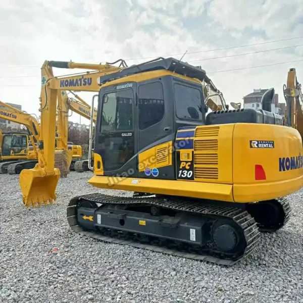 Perspective view of PC130, ideal for buyers seeking a used mini excavator for sale near me.