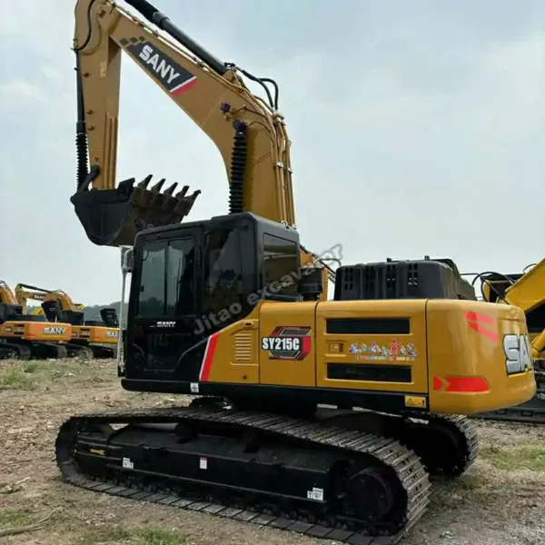 Certified Sany SY215 Rear view of a certified Sany SY215 unit, perfect for searching used excavator buckets systems.