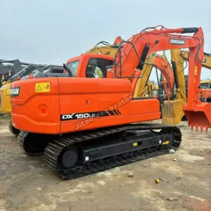 Side view of a Doosan DX150, an excellent asset for those searching for used mini excavators near me.