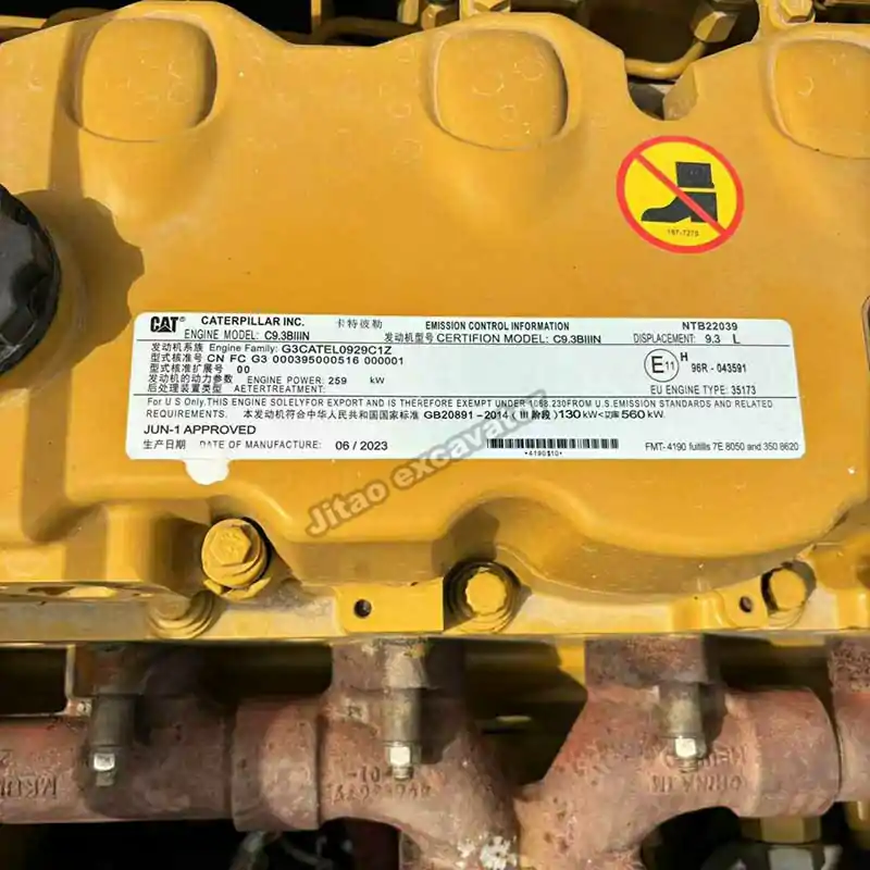 Powerful and well-maintained engine of a used Cat 320D excavator.