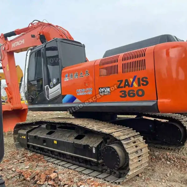 ZX360 Chassis View Detailed exterior of a project-ready used hitachi excavator for sale.