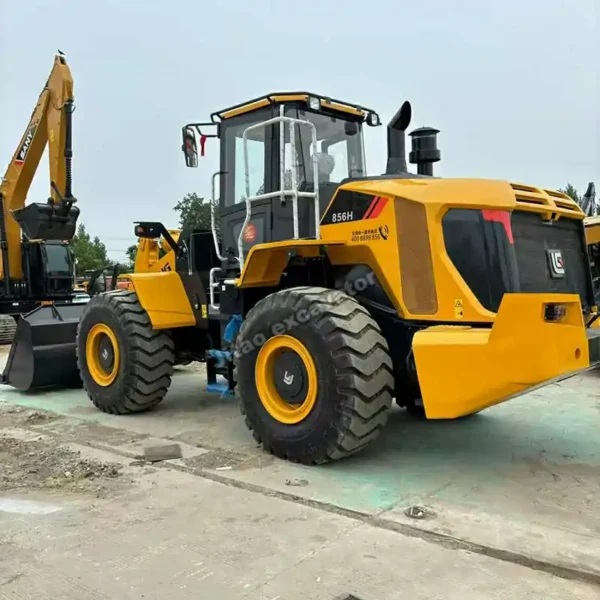 Durable chassis and tires of the LiuGong 856H used loader.