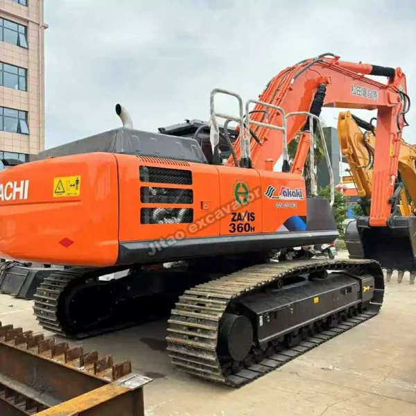 Rear exterior of a robust hitachi excavator for global sales.