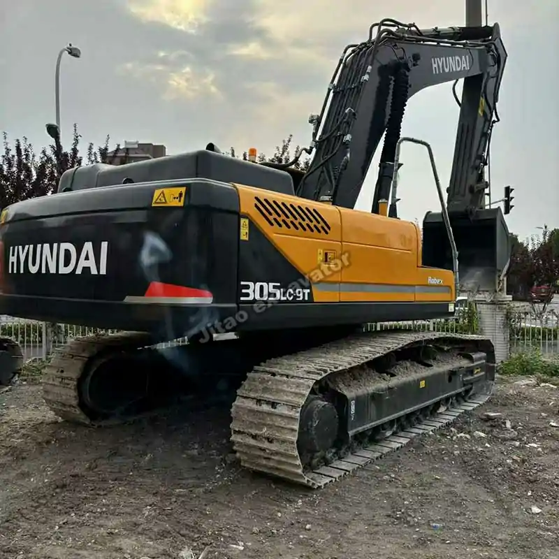 Rear-end profile of a certified hyundai excavator for sale.