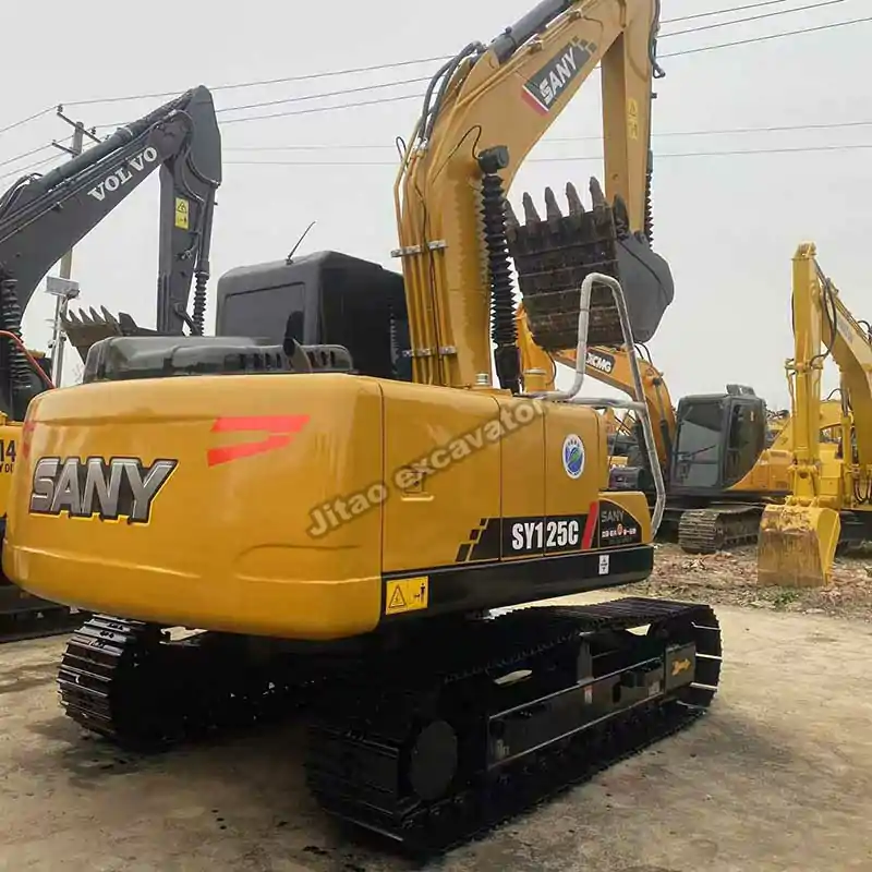 Multiple Sany SY125C units ready for shipment, ideal for any used excavator buyer.