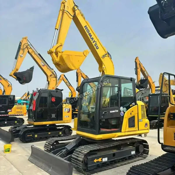 PC70 Professional Cab View Three-quarter view of PC70 cab, highlighting quality used mini excavators stock.