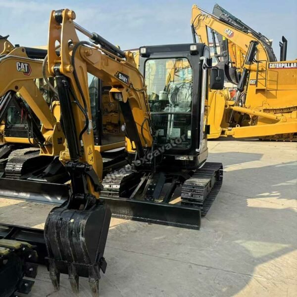 Close-up of the bucket and arm of a Sany 2.6 ton compact machine.