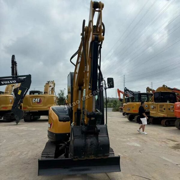 Rear profile of a certified Sany 3.5-ton crawler machine in the yard.