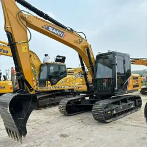 Angle view showing the boom and bucket of a premium used excavator for sale near me.
