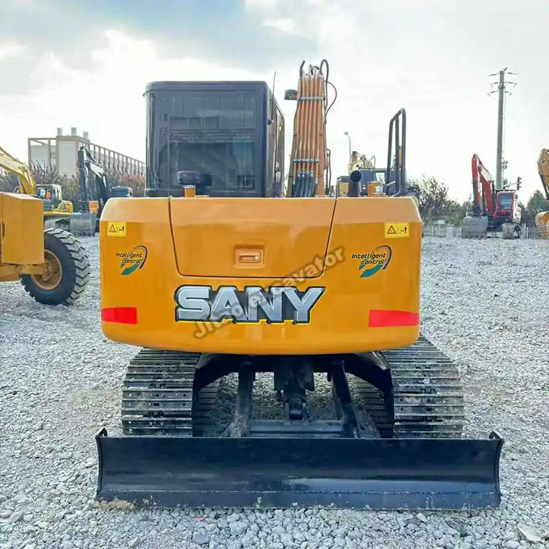Rear view of Sany SY75C, a top choice in the mini used excavator market.