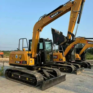 Side angle of a certified Sany SY75C Pro from our mini excavators for sale used inventory.