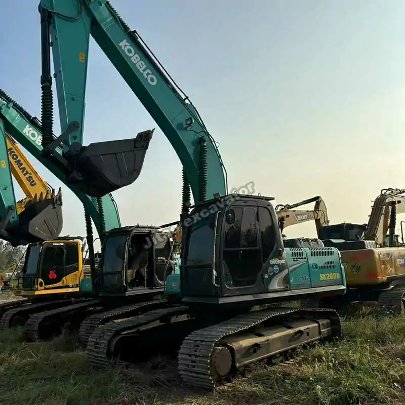 Front view of a Kobelco SK200D, part of our premium used chinese mini excavator for sale inventory.