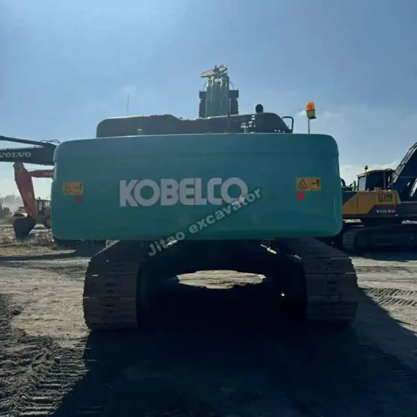 Rear branding of Kobelco SK350, a trusted alternative for used excavators for sale.