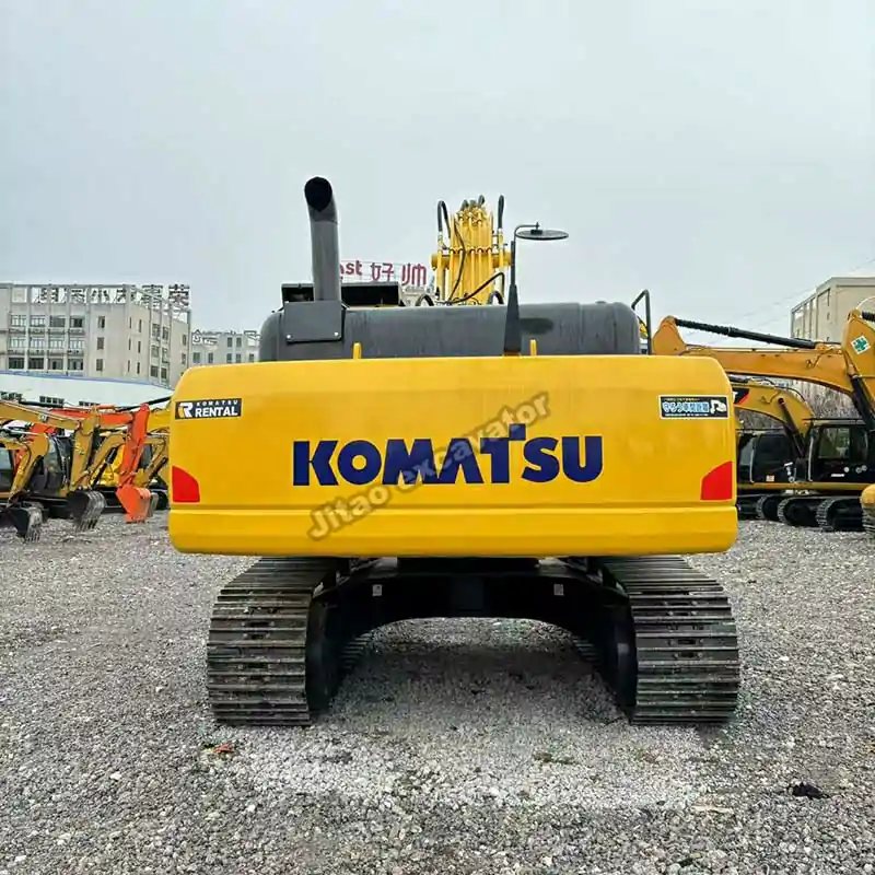 Rear view of Komatsu PC300 showing counterweight integrity for high-quality excavators used.