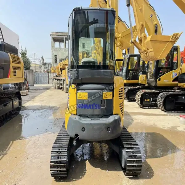 PC35MR Cabin Inspection Front view of the PC35MR cabin, ready as a mini excavator used for sale.