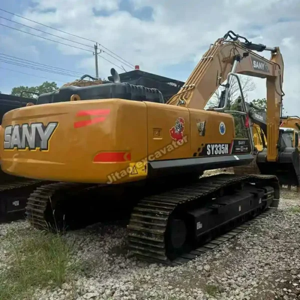 Stable SY335H Chassis Rear angle of SY335H crawler, demonstrating durability for used excavators near me buyers.