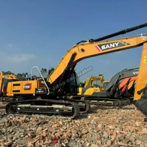 Side view showing the durable boom and arm of the Sany SY235 with original used excavator parts.