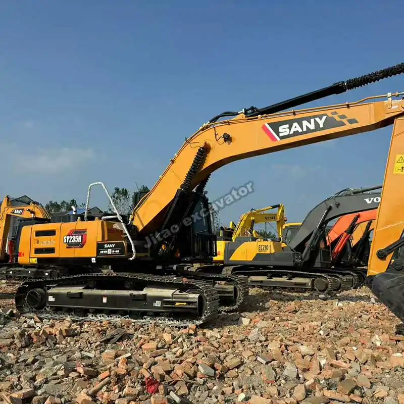 Side view showing the durable boom and arm of the Sany SY235 with original used excavator parts.