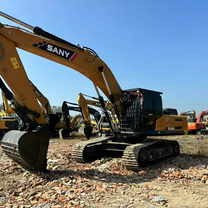 Front-side view of Sany SY305H, a top-tier machine for used excavator sales.