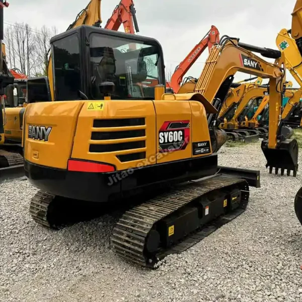 Sany SY60C Model Plate Rear view of Sany SY60C showing model plate, part of our used excavators for sale near me.