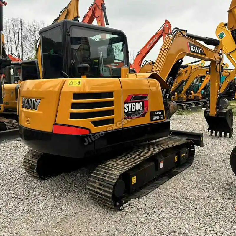 Rear view of Sany SY60C showing model plate, part of our used excavators for sale near me.