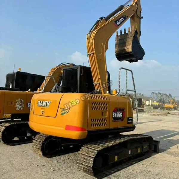 Rear side profile of Sany SY95, a certified unit among used excavators for sale near me.
